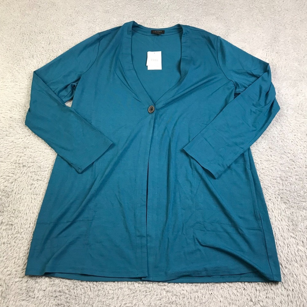 J Jill Wearever Collection Sweater Womens M Petite Deep Teal Cardigan NEW NWT